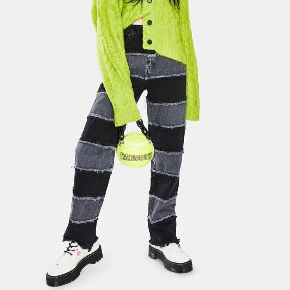 Ragged Jeans shredder wide leg striped charcoal jeans 28